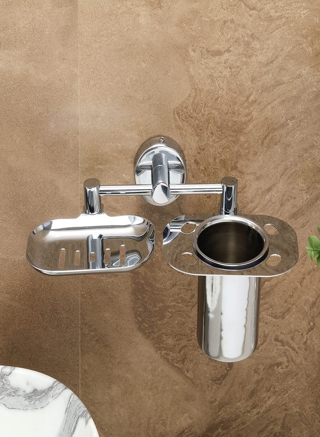 فورتون صحن صابون جداري فاخر من FORTUNE مع حامل أكواب وحامل فرشاة أسنان للمنازل والفنادق ومراكز الاستحمام، إكسسوارات حمام، ديكور كروم - (صحن صابون كروي من الفولاذ المقاوم للصدأ + كوب، عبوة من قطعة واحدة) - Image 3